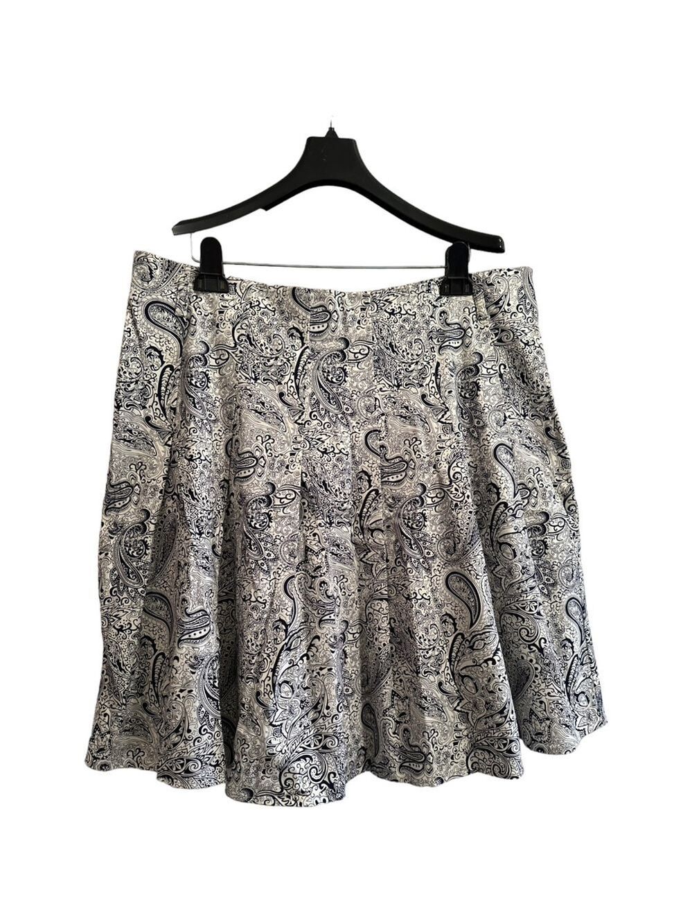 Mikarose Paisley Pleated Skirt, Womens XL, White Blue Paisley Design, Zipper